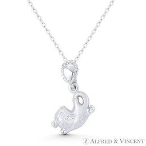 Playful Cat Animal Lover Charm Pendant in .925 Sterling Silver